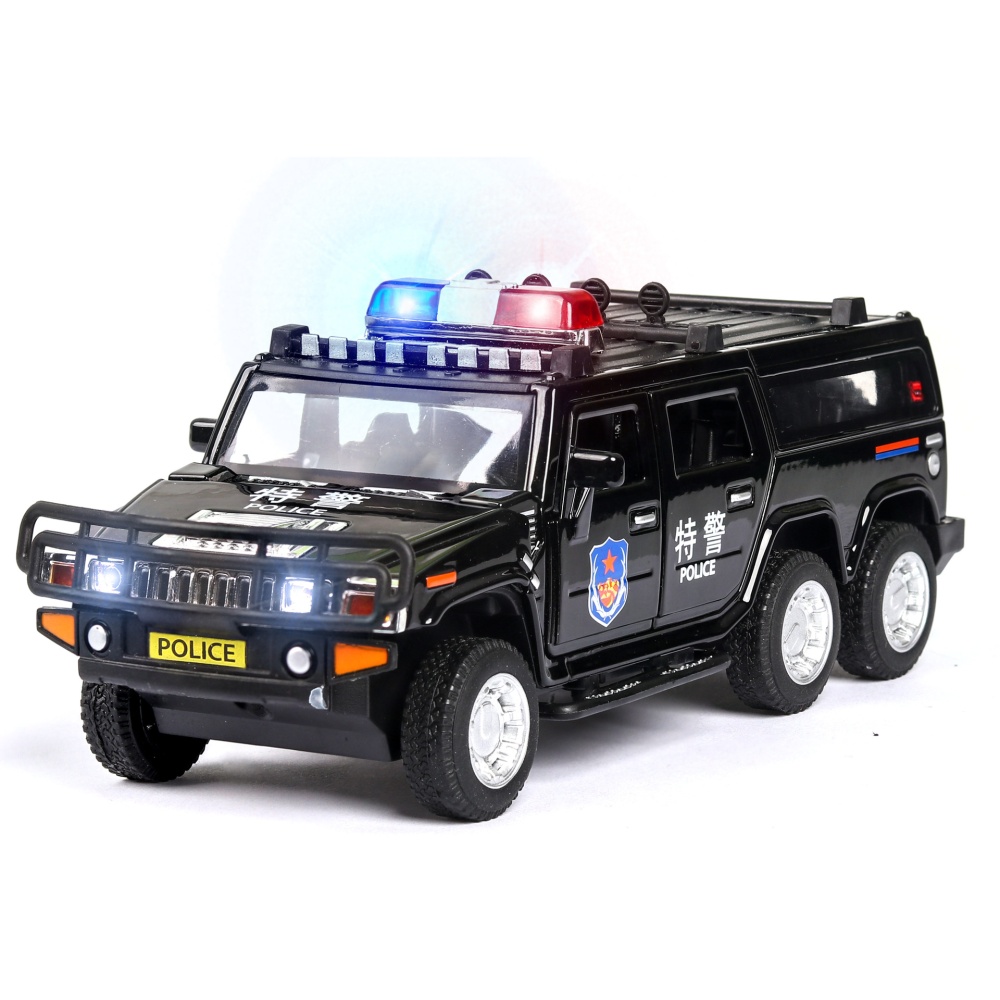 1:32 Kids Police Car Toy with Lights Sounds Effects Alloy Body Hood Trunk Doors Can be Opened - Image 3