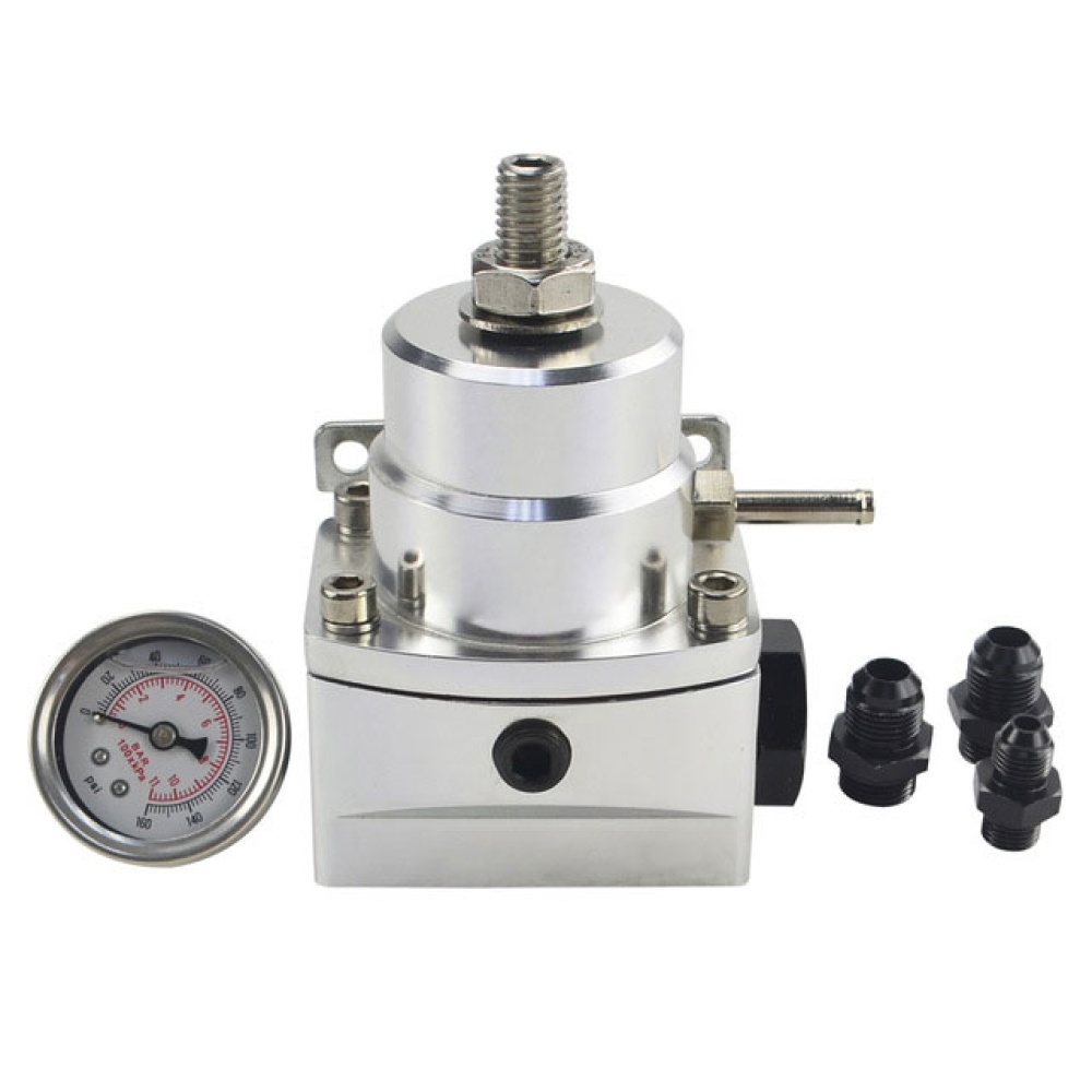 AN8 High Pressure Fuel Regulator W / Boost-8AN 8/8/6 EFI with Reinforcement Silver - Image 2