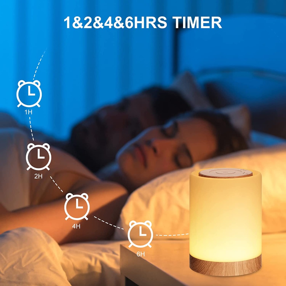 Rgb Touch Control Night Light Usb Rechargeable Bedroom Timing Desk Lamp Outdoor Hanging Induction Smart wood grain - Image 2