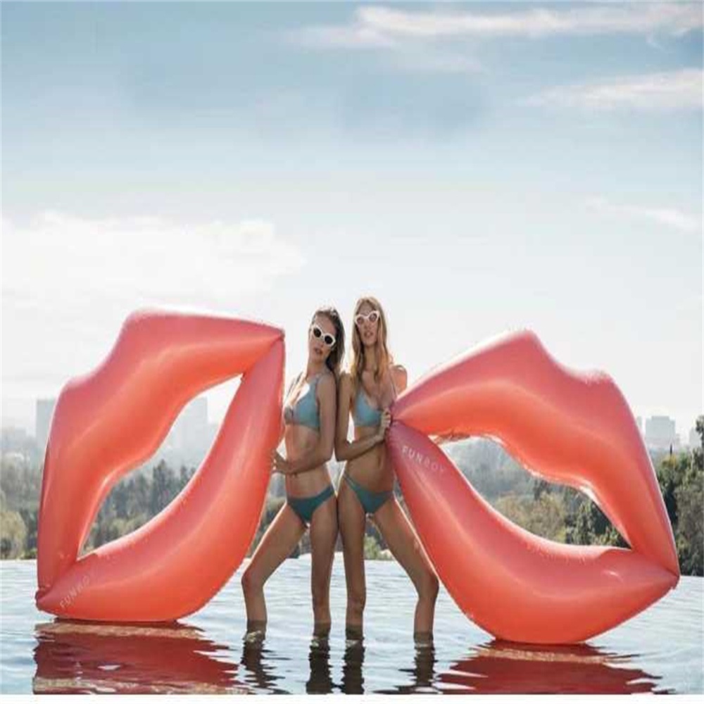 Pvc Inflatable Swimming Ring Lip-shaped Floating Bed Lie-on Pool Float Water Toys rose gold - Image 2