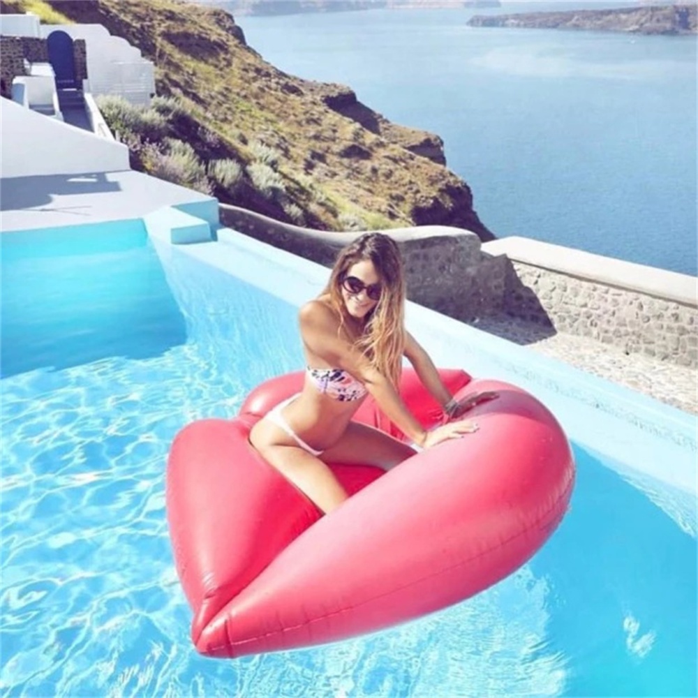 Pvc Inflatable Swimming Ring Lip-shaped Floating Bed Lie-on Pool Float Water Toys rose gold - Image 3