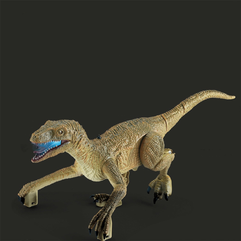 Remote Control Dinosaur Toy Simulation Electric Realistic Velociraptor Light Sound Walking Pets Robot Brown - Image 3