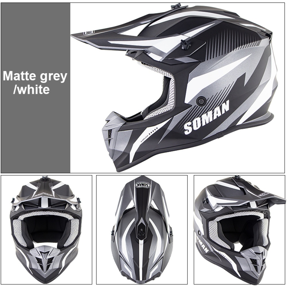 Motorcycle Racing Cross-Country Helmets for Men and Women Four Seasons Full Covered Matte grey/white_S - Image 3