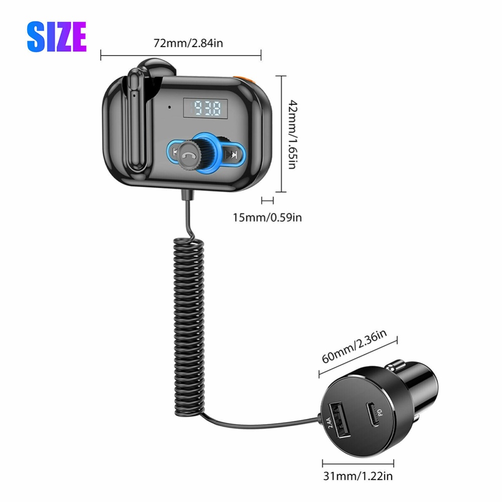 Handsfree FM Transmitter Bluetooth Wireless Radio Adapter Car Kit Black - Image 2