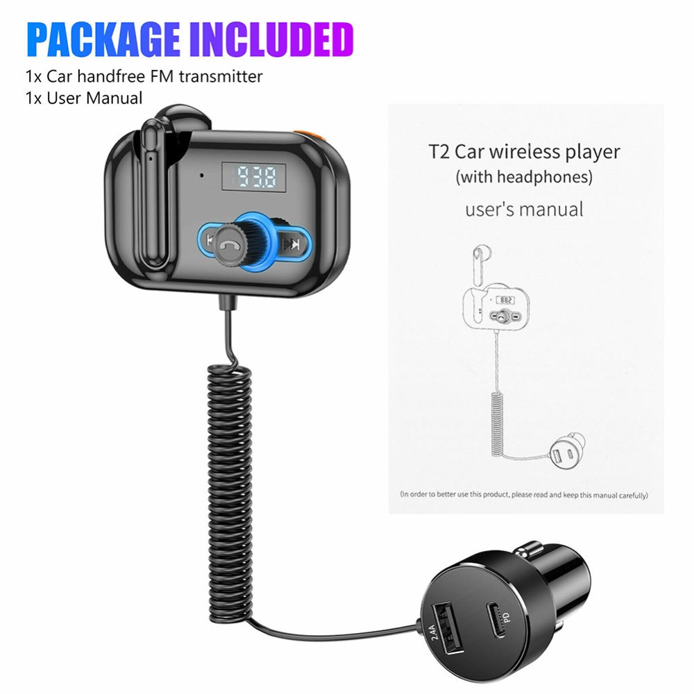 Handsfree FM Transmitter Bluetooth Wireless Radio Adapter Car Kit Black - Image 3