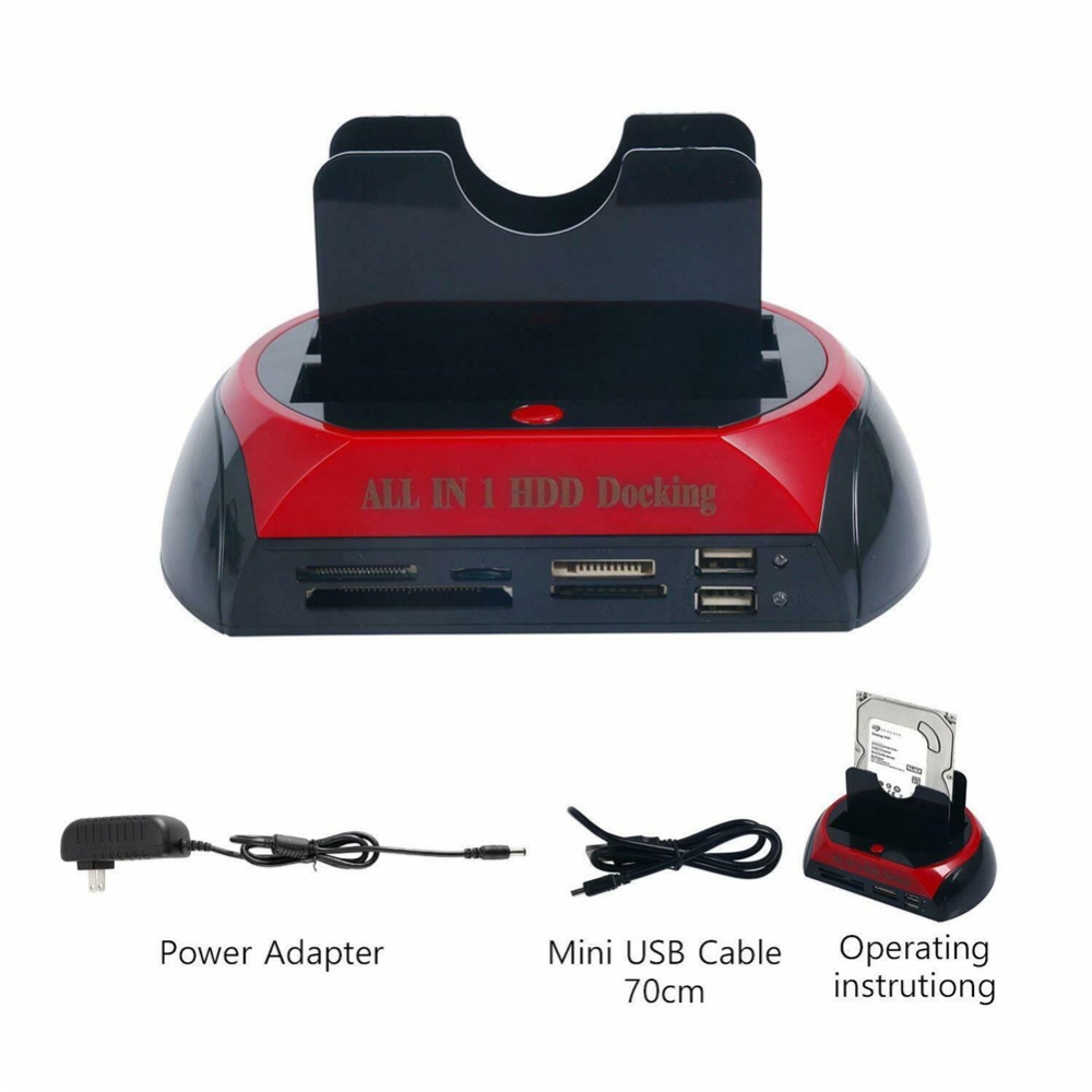 875-J HDD Base with Multi Card Reader Slot for 2.5/3.5 inch SATA/IDE Hard Drive Docking Station Black+Red - Image 3