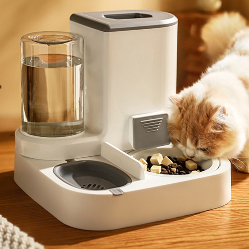 2-in-1 Pet Automatic Feeder Dog Cat Drinking Fountain Water Dispenser Food Bowl Supplies Gray - Image 2