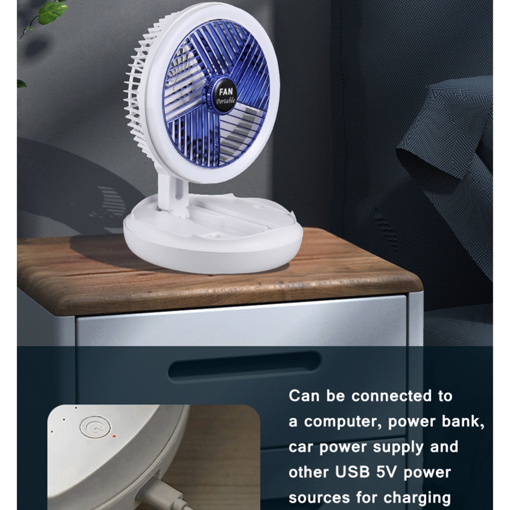 Foldable Mini Fan 4 Speed Adjustable Usb Rechargeable Wall Mounted Ceiling With Led Light Air Cooler Night - Image 2