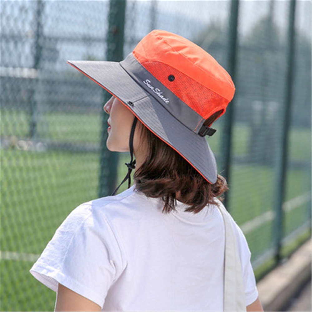 Women Breathable Wide Brim Sun Hat Mesh Sunscrenn Folding Mountaineering red - Image 2