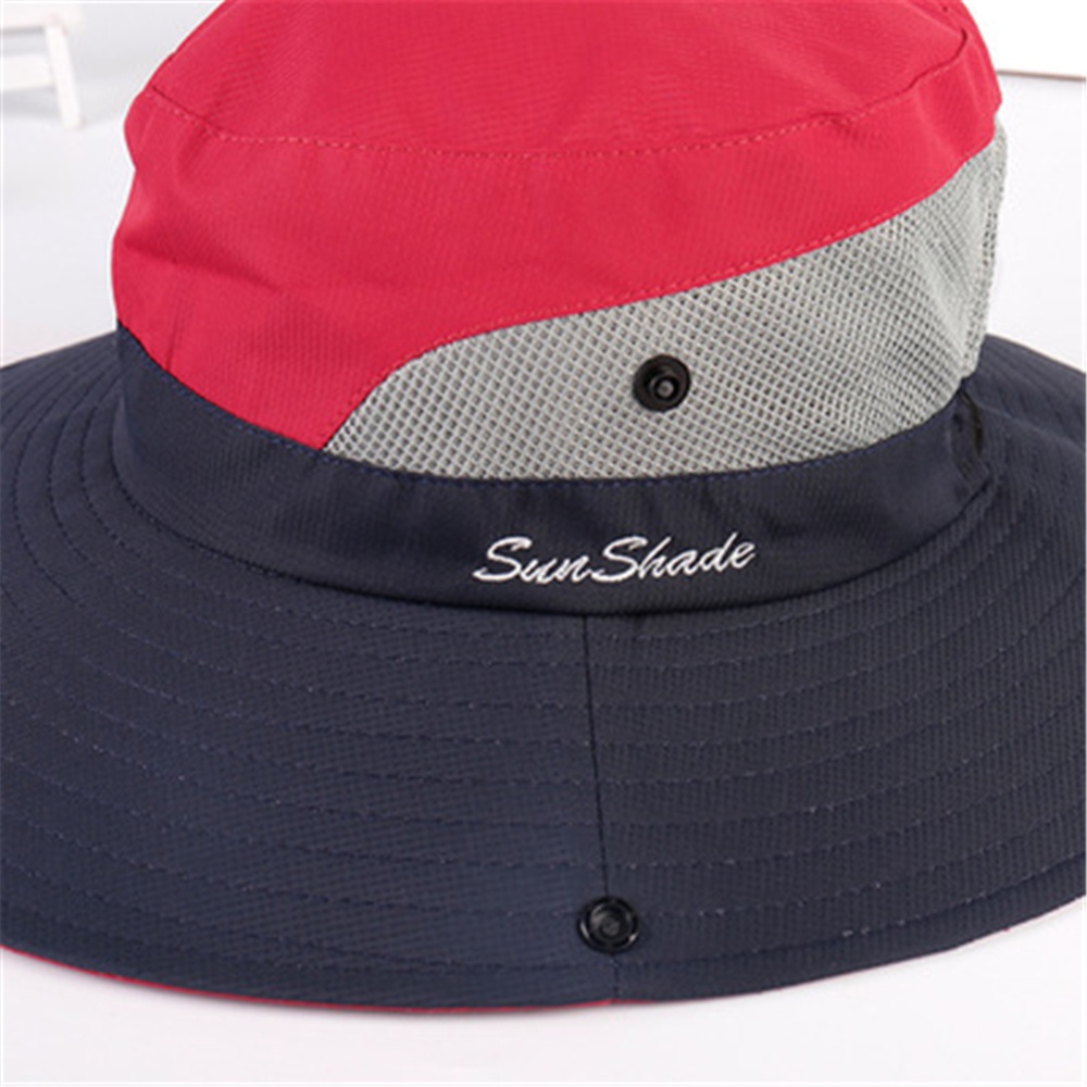 Women Breathable Wide Brim Sun Hat Mesh Sunscrenn Folding Mountaineering red - Image 3