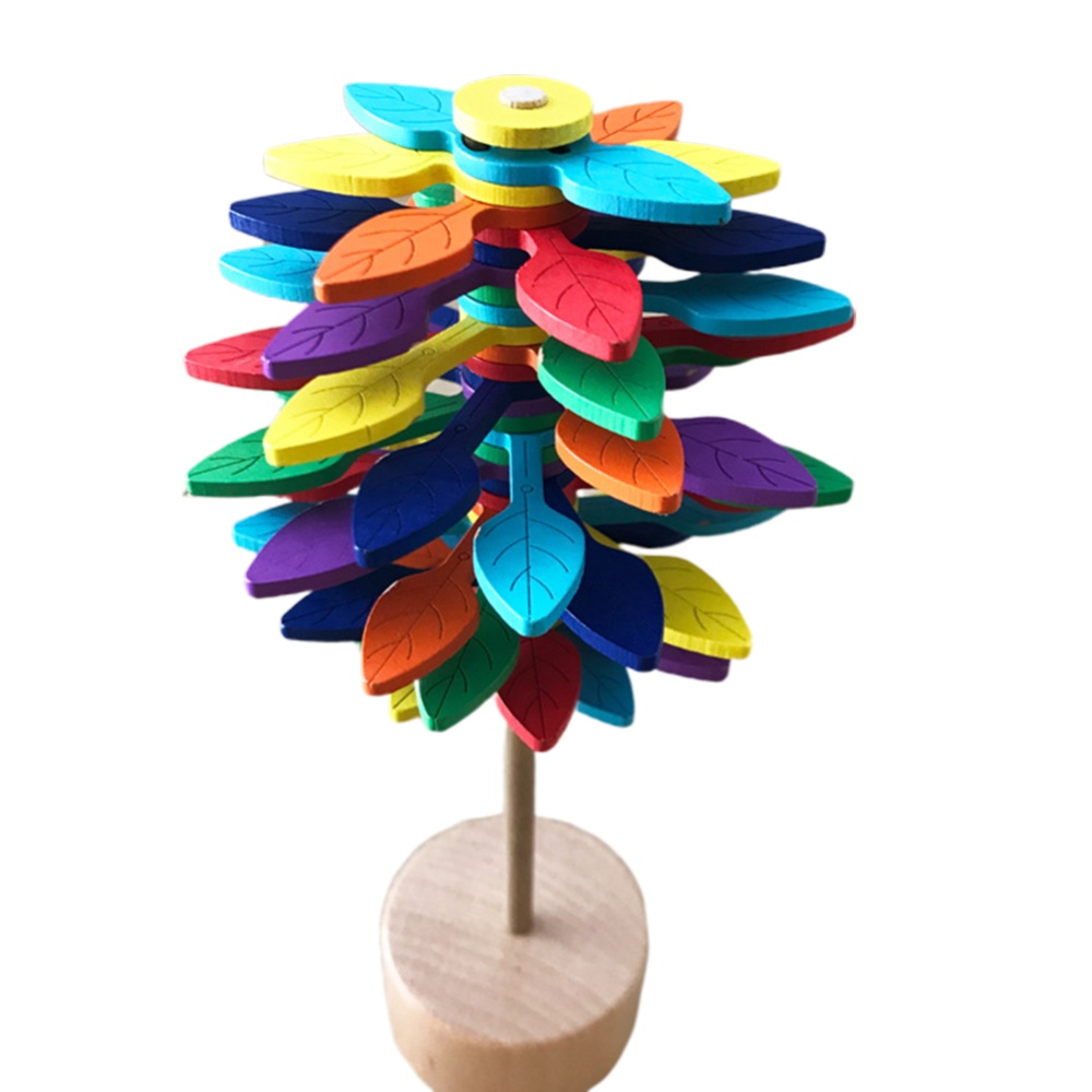 Wooden Magic Wand Stress Relief Toy Rotating Lollipop Creative Art Colored leaves - Image 3