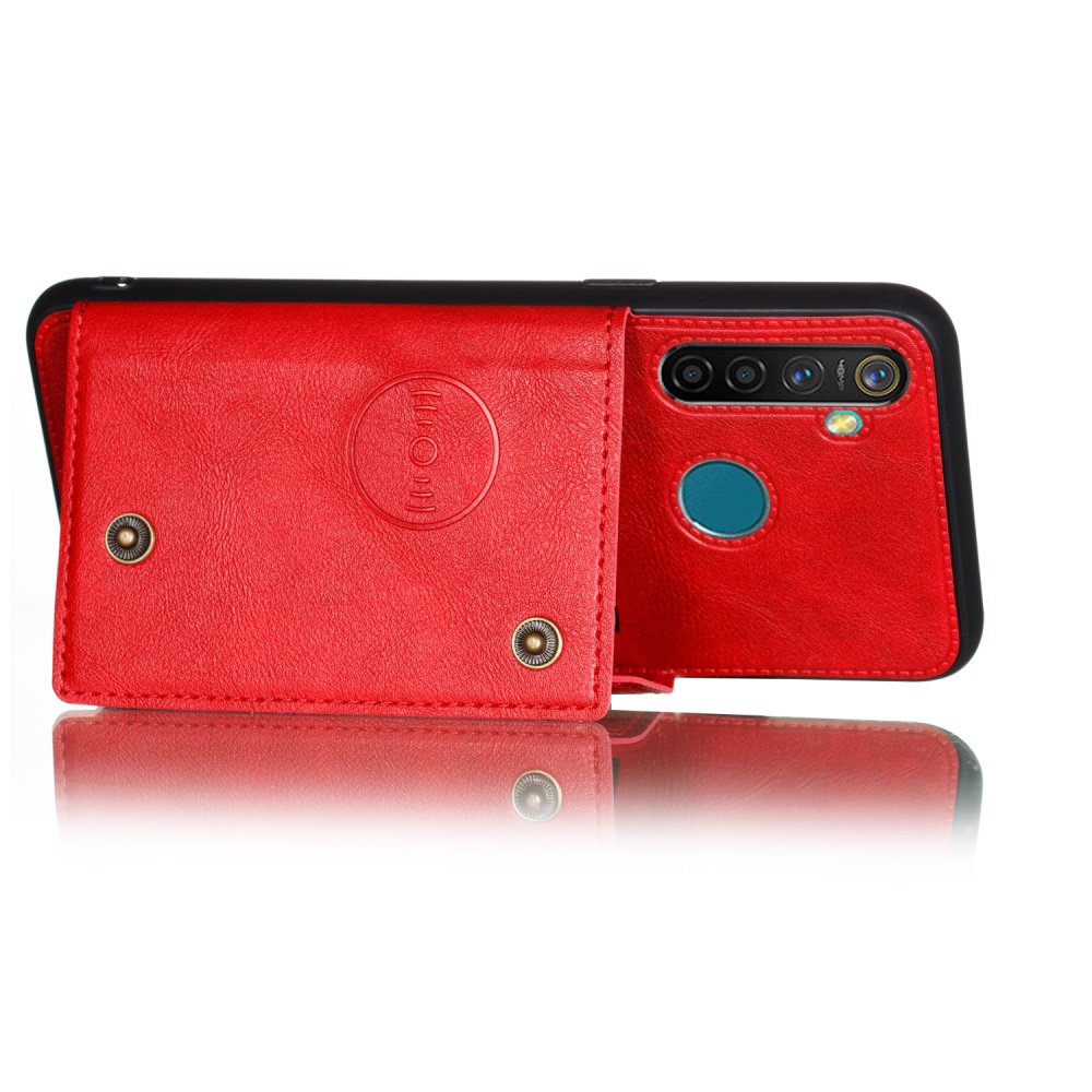 For OPPO Realme 5/5 Pro Mobile Phone Shell Buckle Closure Wallet Design Overall Protective Smartphone Cover red - Image 3