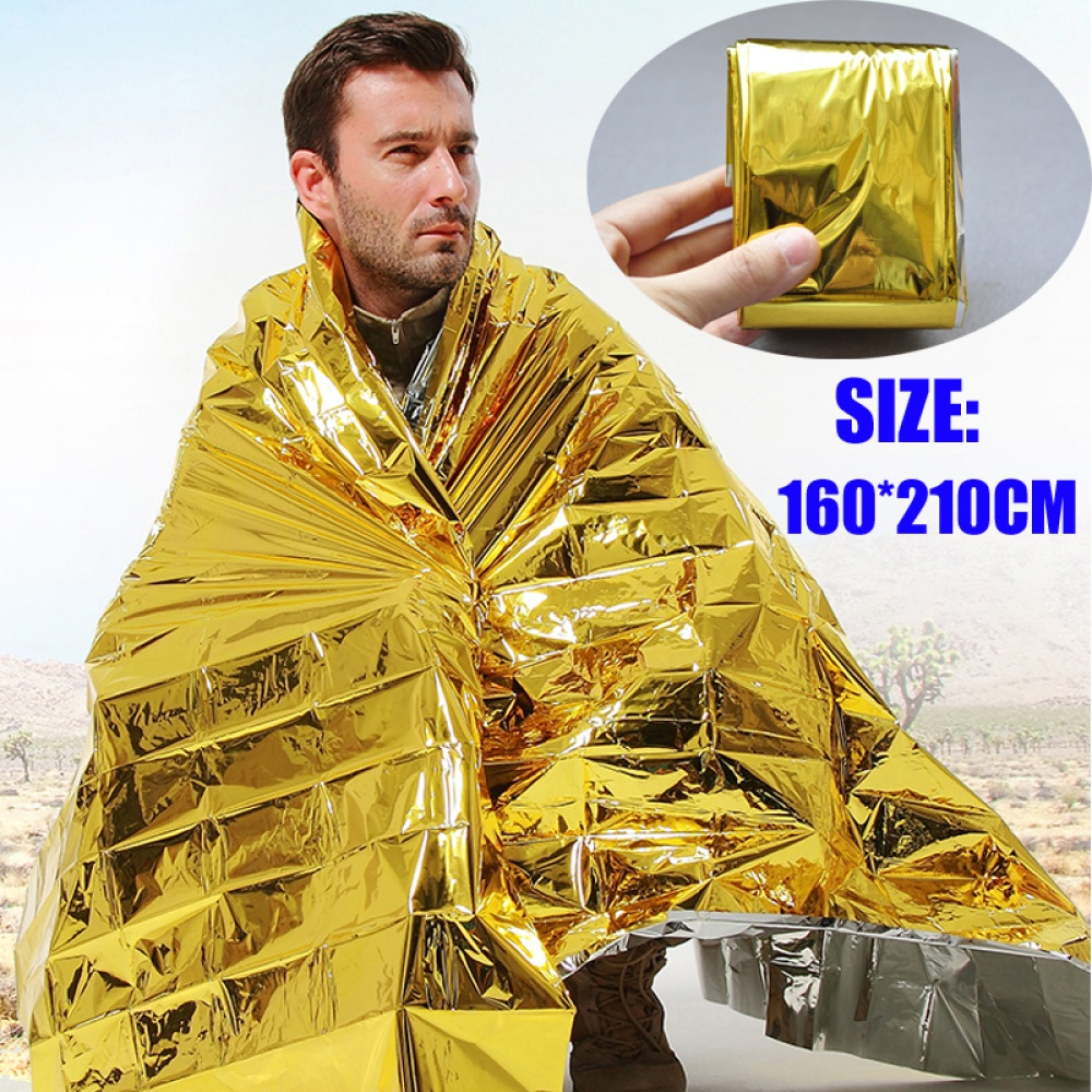 Emergency Blanket Field Survival Rescue Curtain Outdoor Life-saving Silver Plus Gloden Travel Tools Golden - Image 2