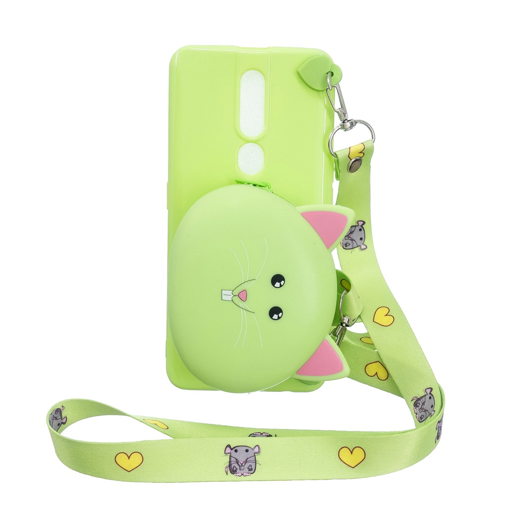 For OPPO F11/F11 Pro Cellphone Case Mobile Phone TPU Shell Shockproof Cover with Cartoon Cat Pig Panda Coin Purse Lovely Shoulder Starp Gree - Image 3