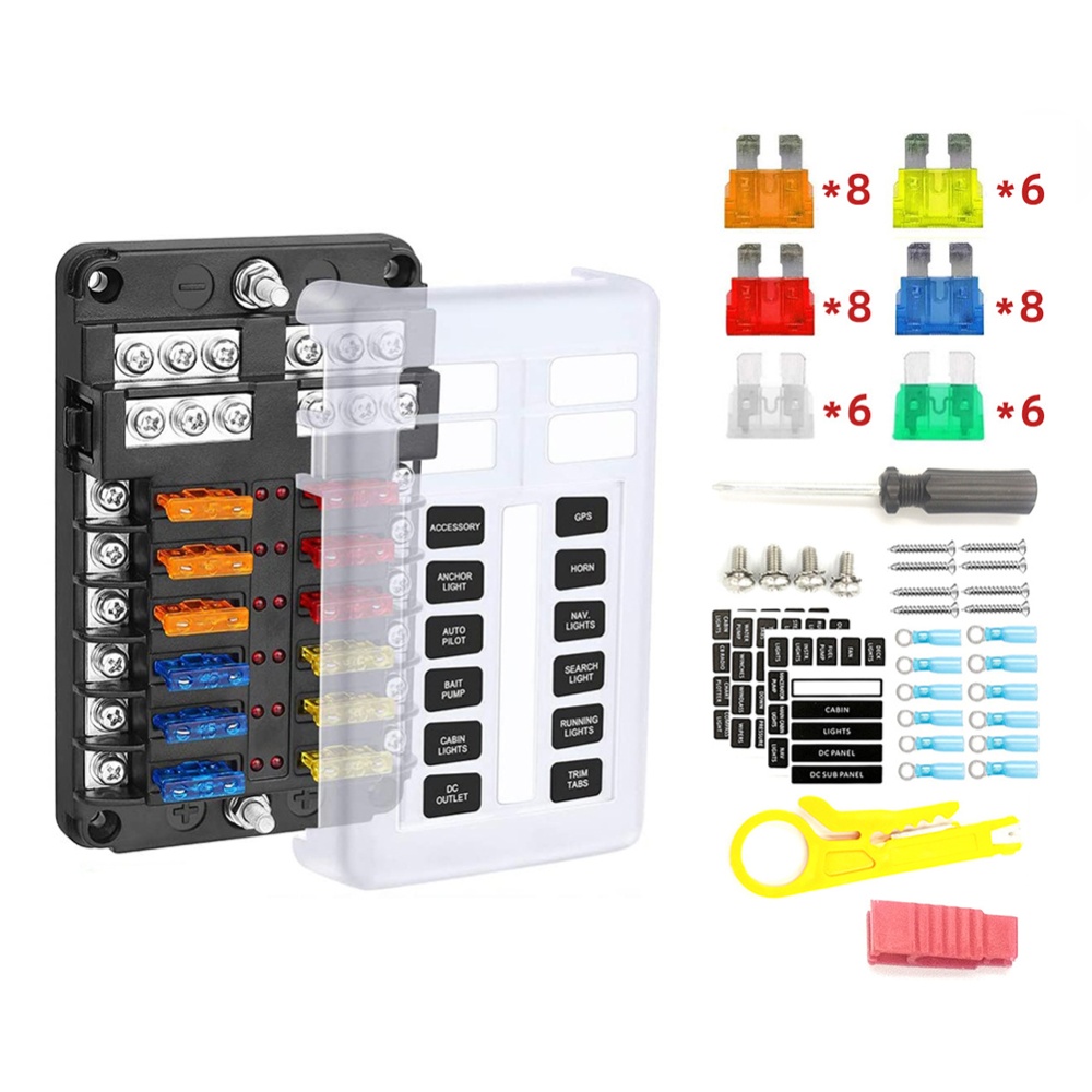 1 Set Car Fuse Holder Led Lamp 12-way Box Screw Connection Positive And Negative Blade Black_High version - Image 3