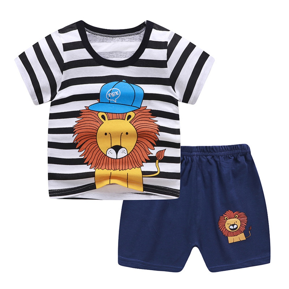 2-piece Boys Round Neck Short Sleeves T-shirt Shorts Two-piece Set Breathable Cotton Suit white-plane 4-5Y 110cm - Image 3