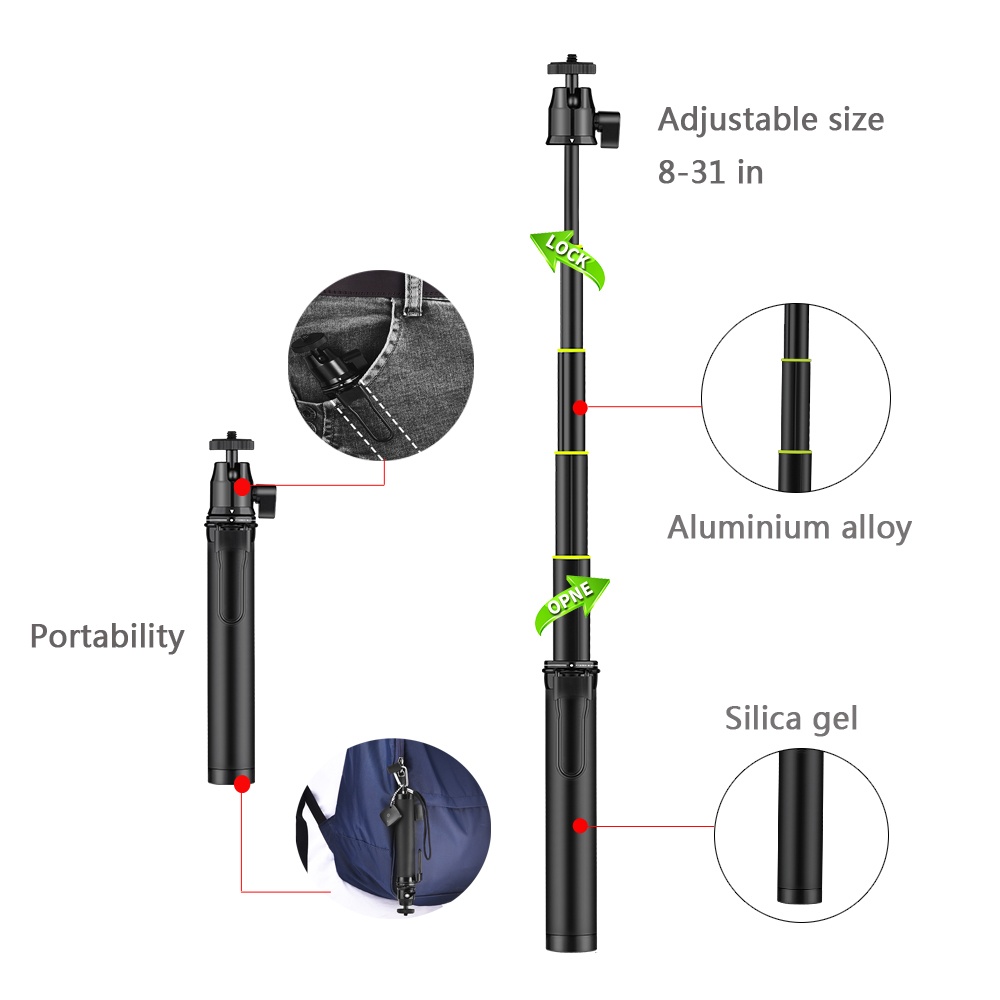 Wireless Mini Bluetooth Selfie Stick Tripod Monopod for iPhone Xs MAx X Andriod IOS Gopro Hero 7 6 Yi Cam black - Image 3