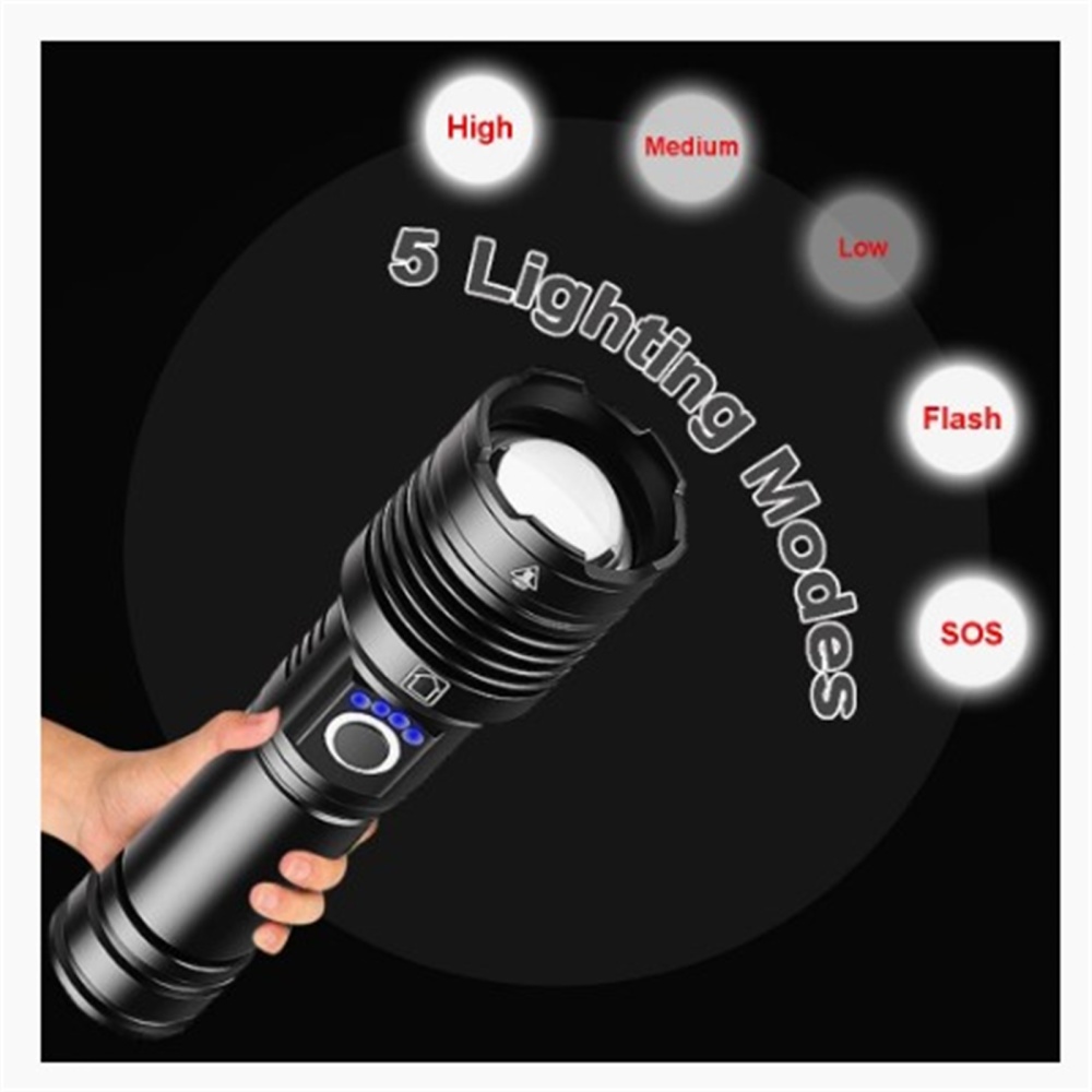 Xhp160 Led Flashlight 9000000lm High Power Zoom Type-c Usb Rechargeable Outdoor Waterproof Torch - Image 2