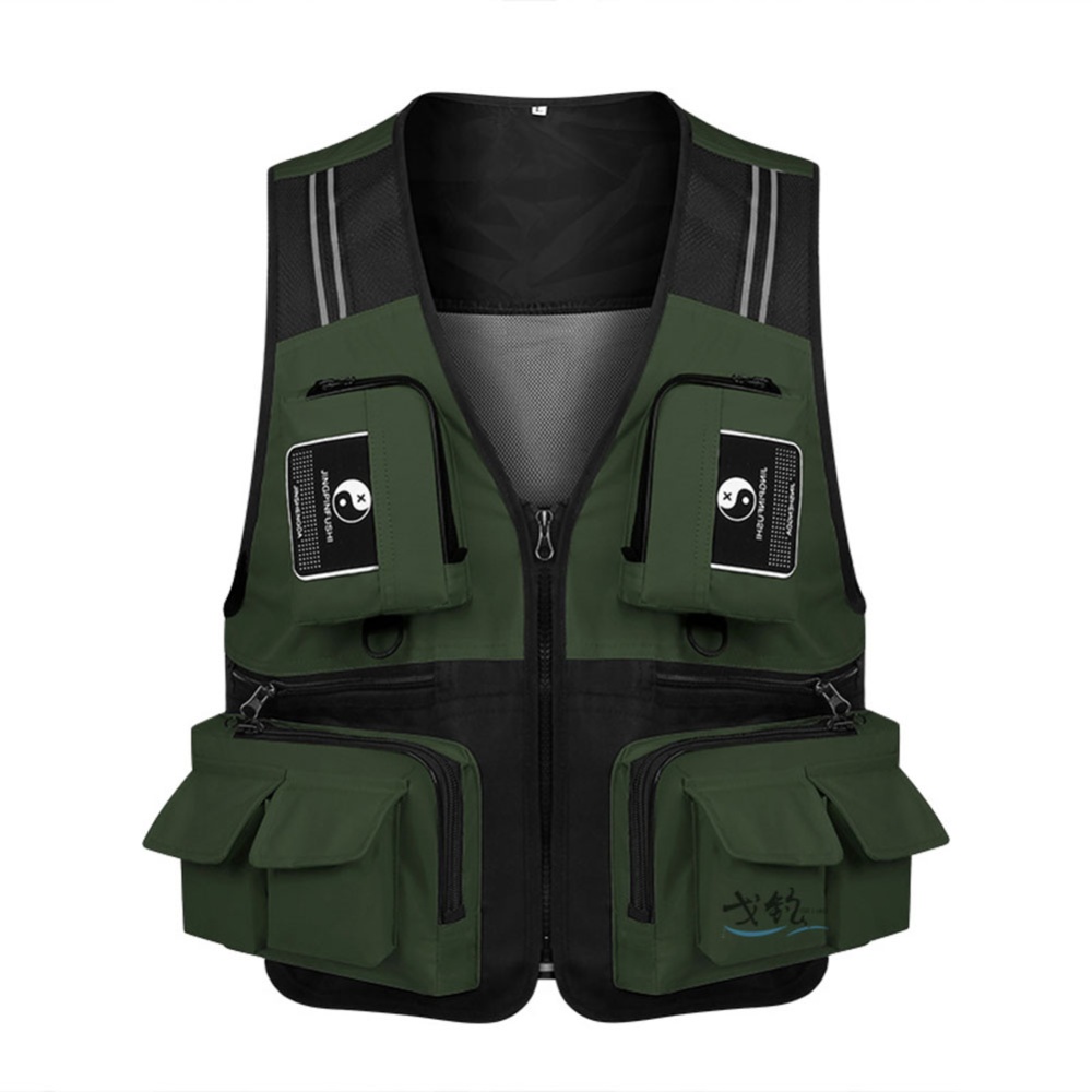 Fishing Vest Detachable Multiple Pockets Breathable Grid Mesh Comfortable Wear-resisting With Reflective Stripe Cream color_L - Image 2