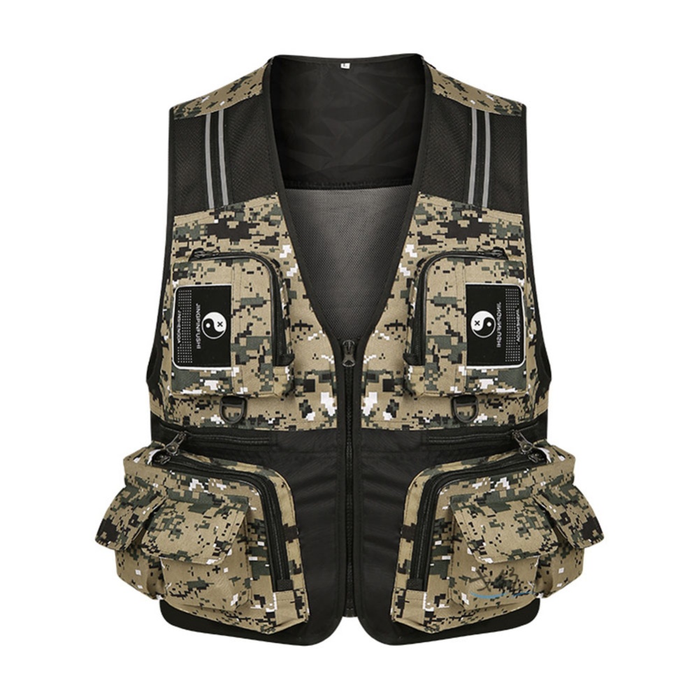 Fishing Vest Detachable Multiple Pockets Breathable Grid Mesh Comfortable Wear-resisting With Reflective Stripe Gray_L - Image 3