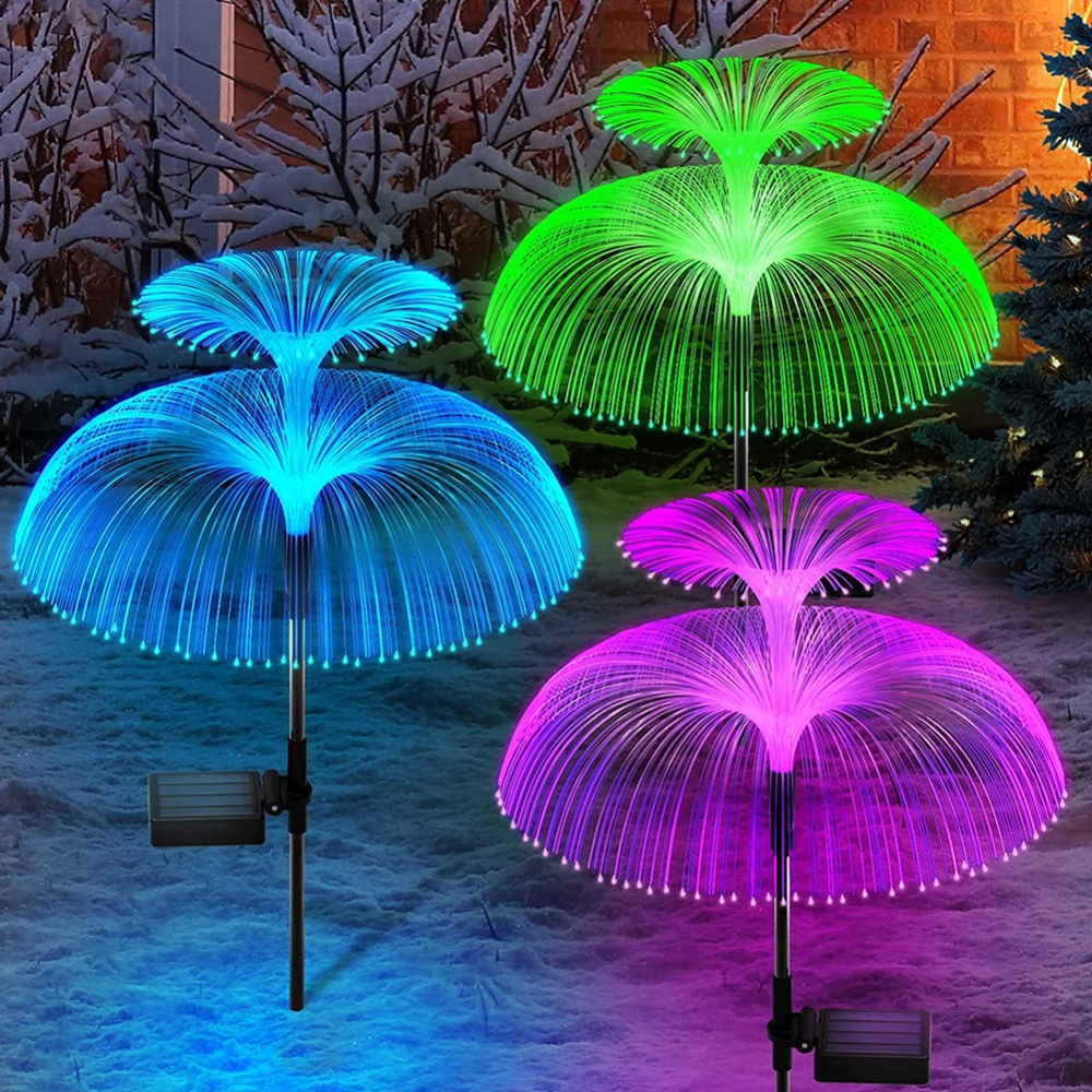 Solar Jellyfish Light 7 Colors Changing Outdoor Waterproof Garden Lights Led Fiber Optic Lamps For Lawn Patio Double jellyfish 1pc - Image 2