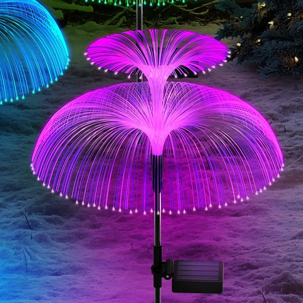 Solar Jellyfish Light 7 Colors Changing Outdoor Waterproof Garden Lights Led Fiber Optic Lamps For Lawn Patio Double jellyfish 1pc - Image 3