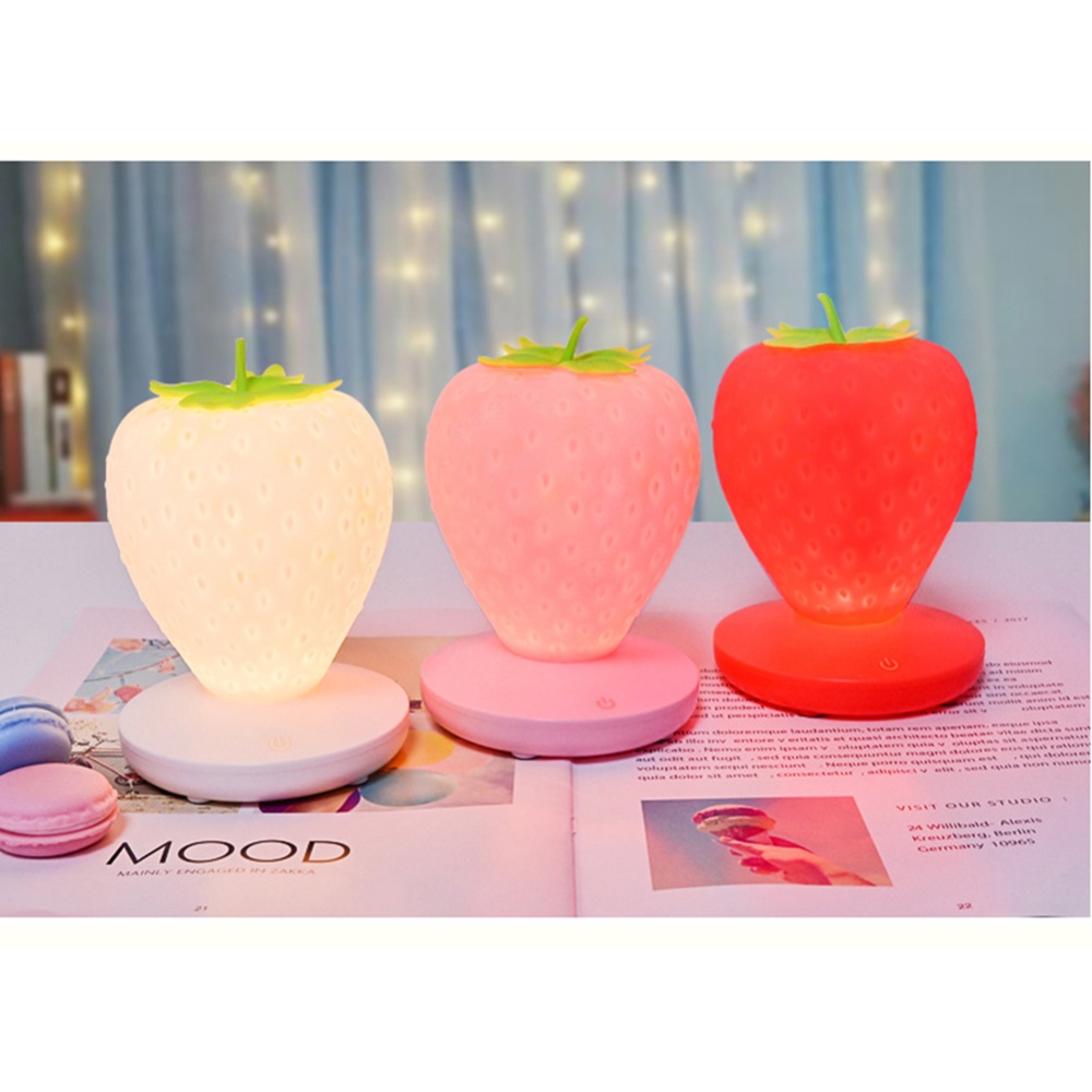 Led Night Light Strawberry Shape Usb Rechargeable Eye Protection Decorative Table Lamp For Bedroom Decor White - Image 2