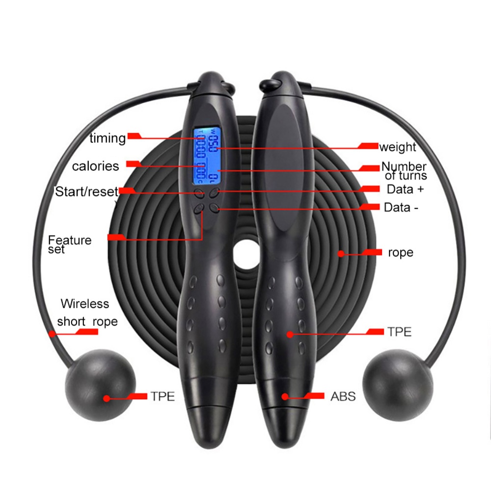 Skipping Rope Smart Electronic Counting Adult Fitness Jump Ultra-speed Ball Bearing Training black - Image 3