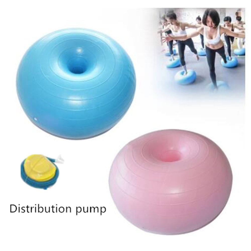 Donut Yoga Ball Thicken Explosion-proof Inflatable Balance Fitness with Inflator Pink - Image 3