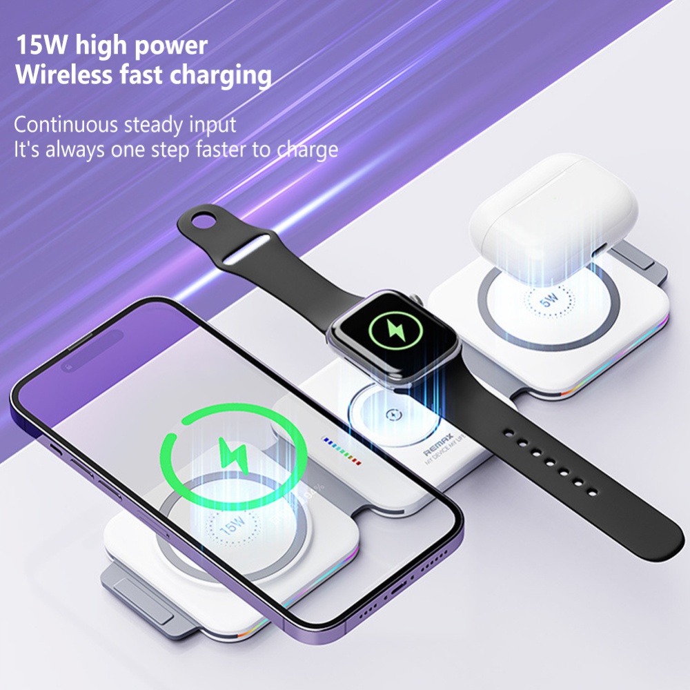 REMAX Rp-W72 22.5w 3-in-1 Foldable Wireless Charger Magnetic Charging Station - Image 2