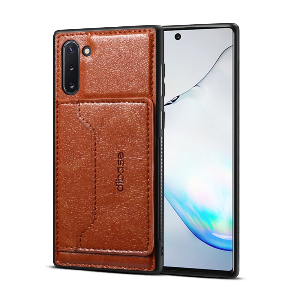 For Samsung Note 10/10 Pro Cellphone Cover 2-in-1 Stand Function Textured PU Leather Anti-scratch Overall Protection Case Card Holder brown - Image 3