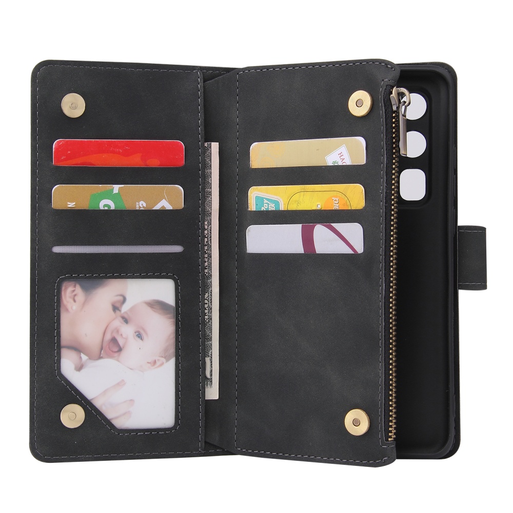 For HUAWEI P40 pro plus Zipper Purse Leather Mobile Phone Cover with Cards Slot Bracket 1 black - Image 3