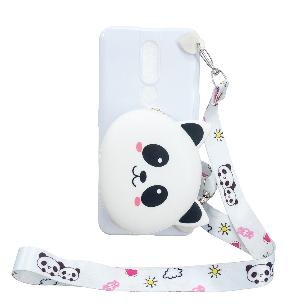 For OPPO F11/F11 Pro Cellphone Case Mobile Phone TPU Shell Shockproof Cover with Cartoon Cat Pig Panda Coin Purse Lovely Shoulder Starp Whit - Image 3