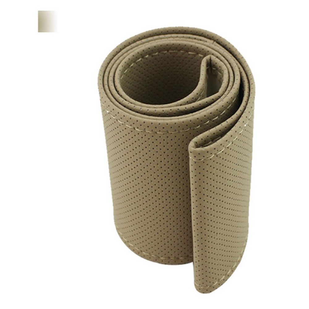 Hand Sewing Steering Wheel Cover Microfiber Leather Sweat-absorbent Breathable Car Beige_38cm