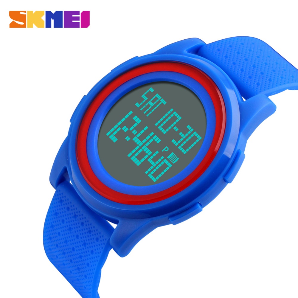 SKMEI Men Women Electronic Watch Large Dial Dual Time Multi-functional Waterproof Sports Students Wristwatch blue - Image 2