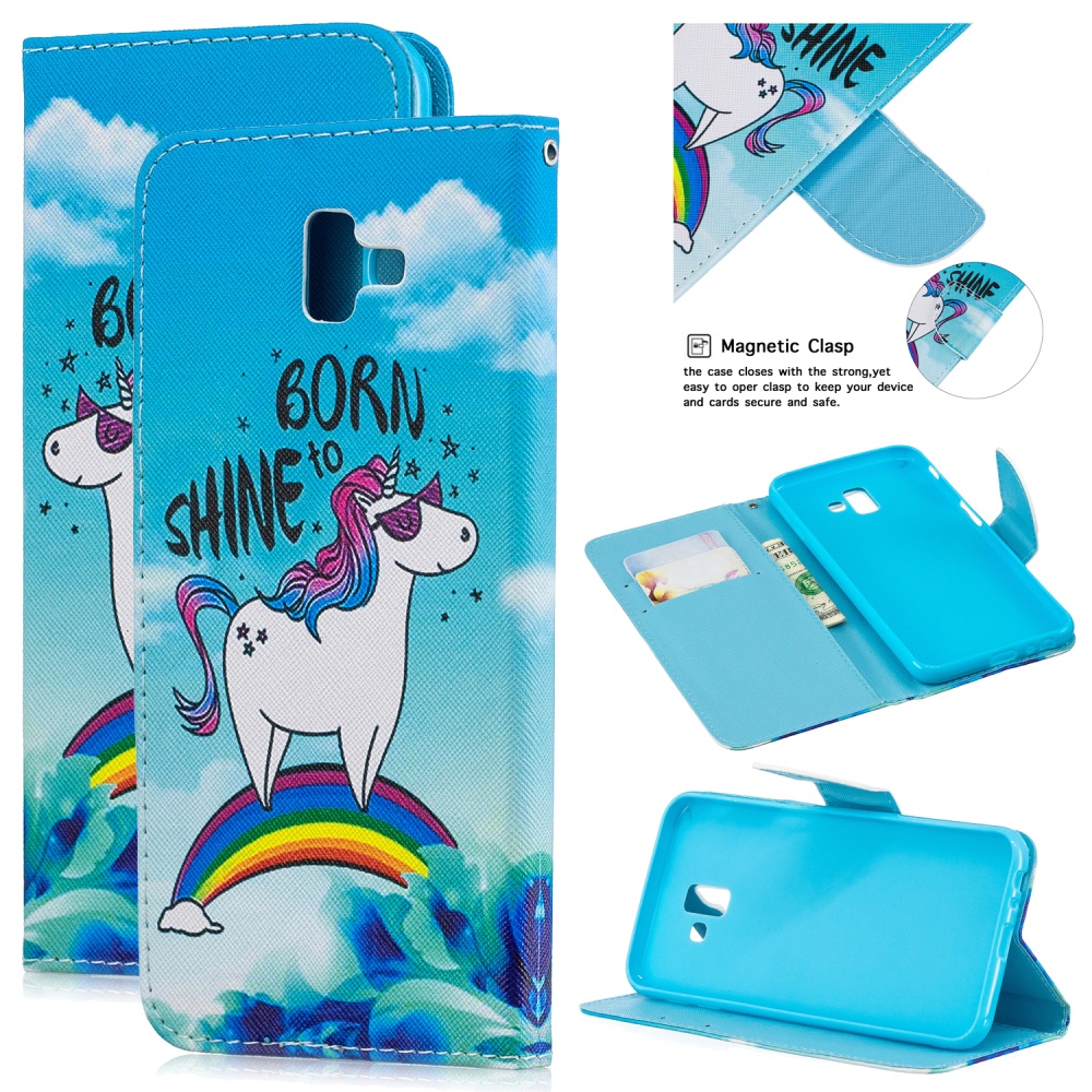 For Samsung J4 Plus/J6 Plus Cartoon Phone Shell Delicate Smartphone Case PU Leather Overall Protective Wallet Design Rainbow horse - Image 3