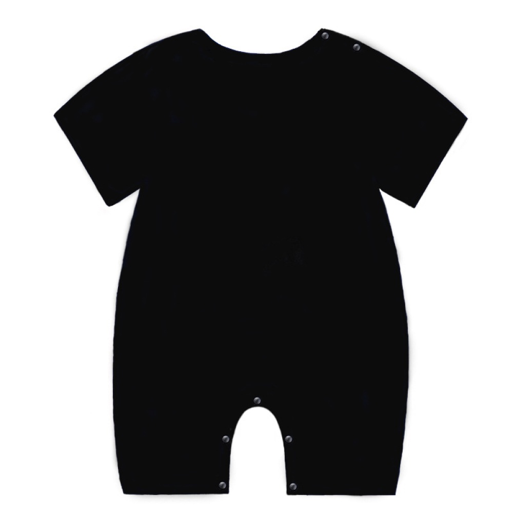 Summer Short Sleeves Jumpsuit For Newborns Simple Solid Color Cotton 0-3 Years Old Boys Girls black 6-9M 66cm - Image 2