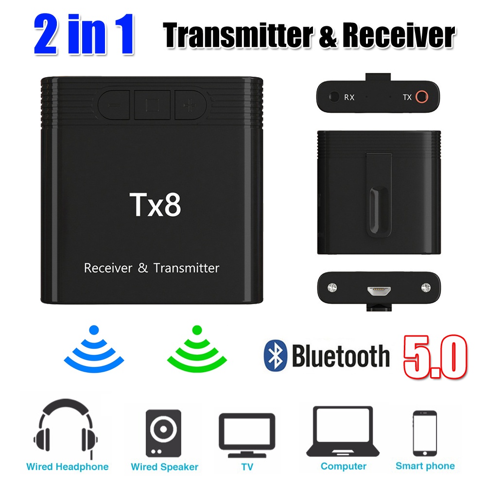 Bluetooth 5.0 Wireless 2 in 1 Transmitter Receiver Audio Adapter black - Image 3