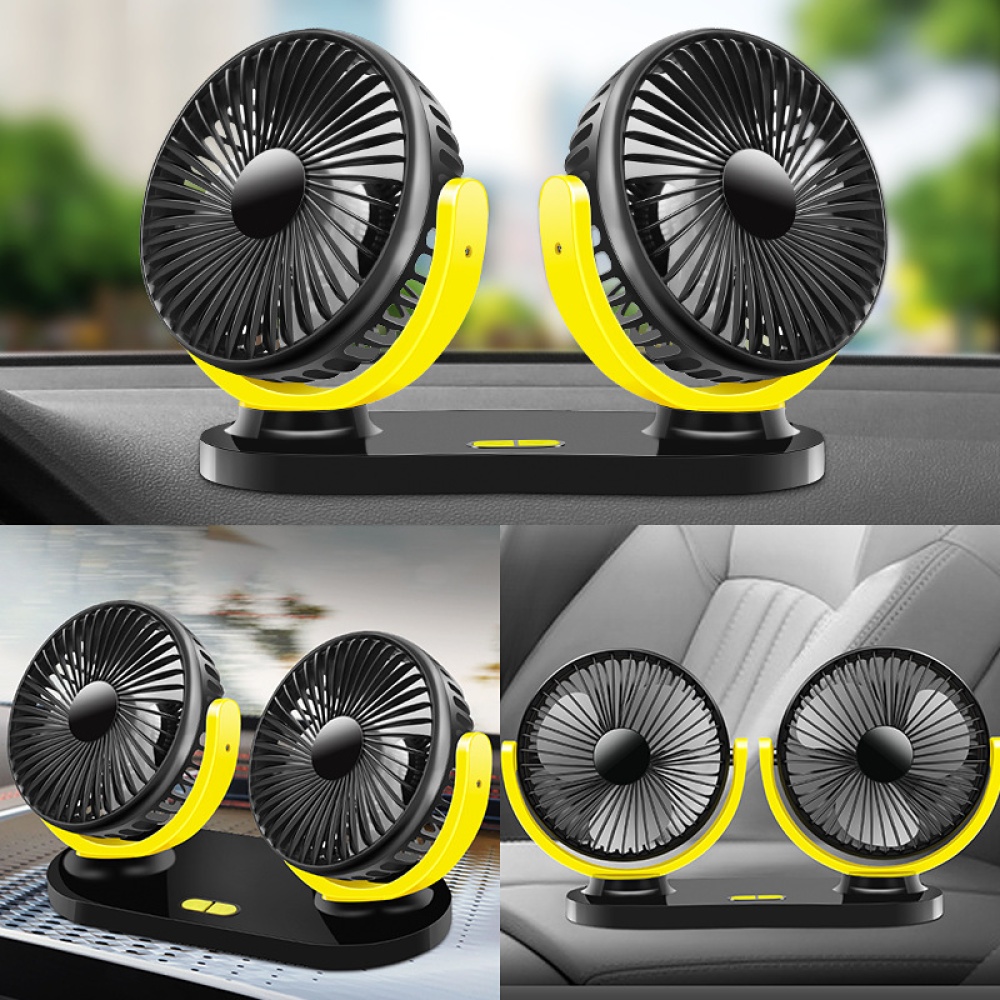 12V / 24V USB Car Cooling Fan Low Noise Summer Air Conditioning 360 Degrees Rotation Adjustable Black yellow - Image 3