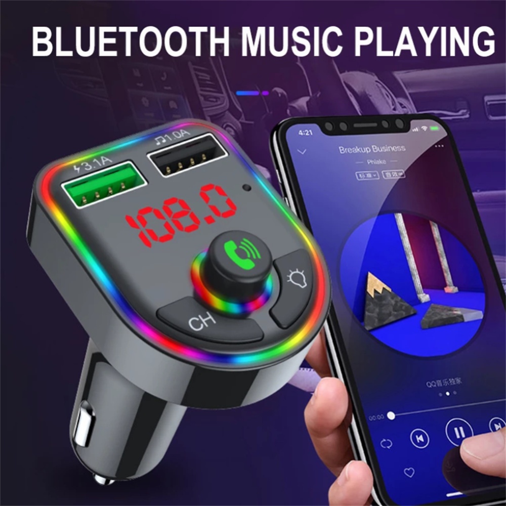 Luminous Bluetooth-compatible 5.0 Car Fm Transmitter Hands-free Multi-function Mp3 Player Wireless Receiver Usb Fast Charger black F6 - Image 2