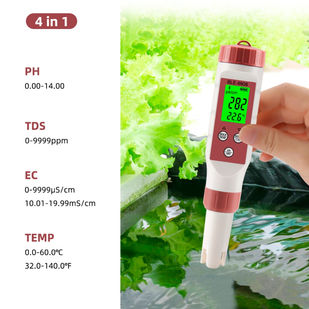 4-in-1 9908 Water Quality Test Pen Ph/tds/ec/temp Portable Bluetooth Tester for Drinking Aquariums Backlight - Image 3