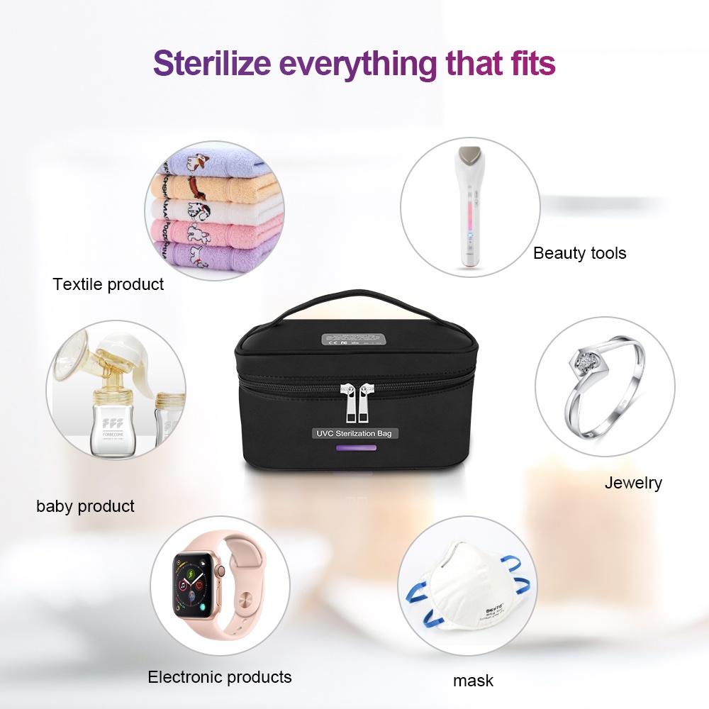 Uvc Ultraviolet Disinfection Bag Portable Sterilization Storage for Home Travel black - Image 3