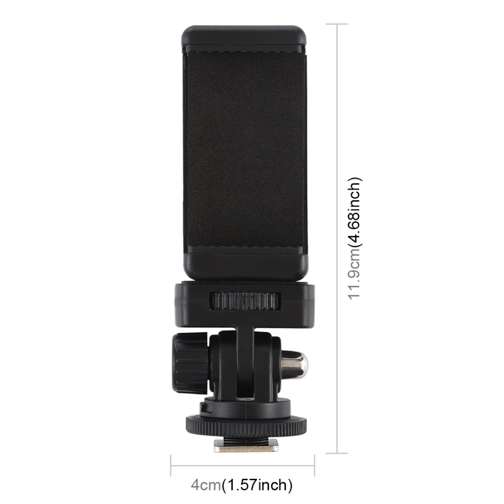 1/4 Screw Tripod Cold Shoe Head with Mobile Phone Clip Universal SLR Camera Holder black - Image 3