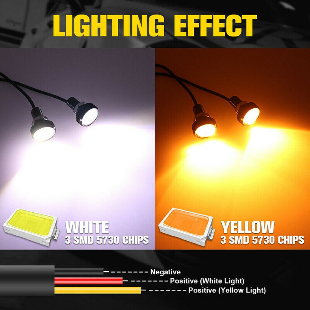 10pcs Car Led Eagle Eye Light 23mm 4014 6smd Super Bright Lens High Power Daytime Running Yellow and white - Image 3