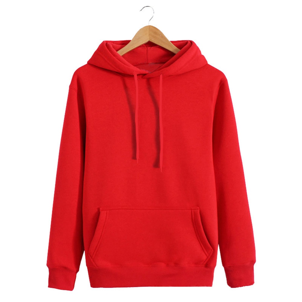 Men's Hoodie Autumn and Winter Loose Long-sleeve Velvet Solid Color Pullover Hooded Sweater red_M - Image 2