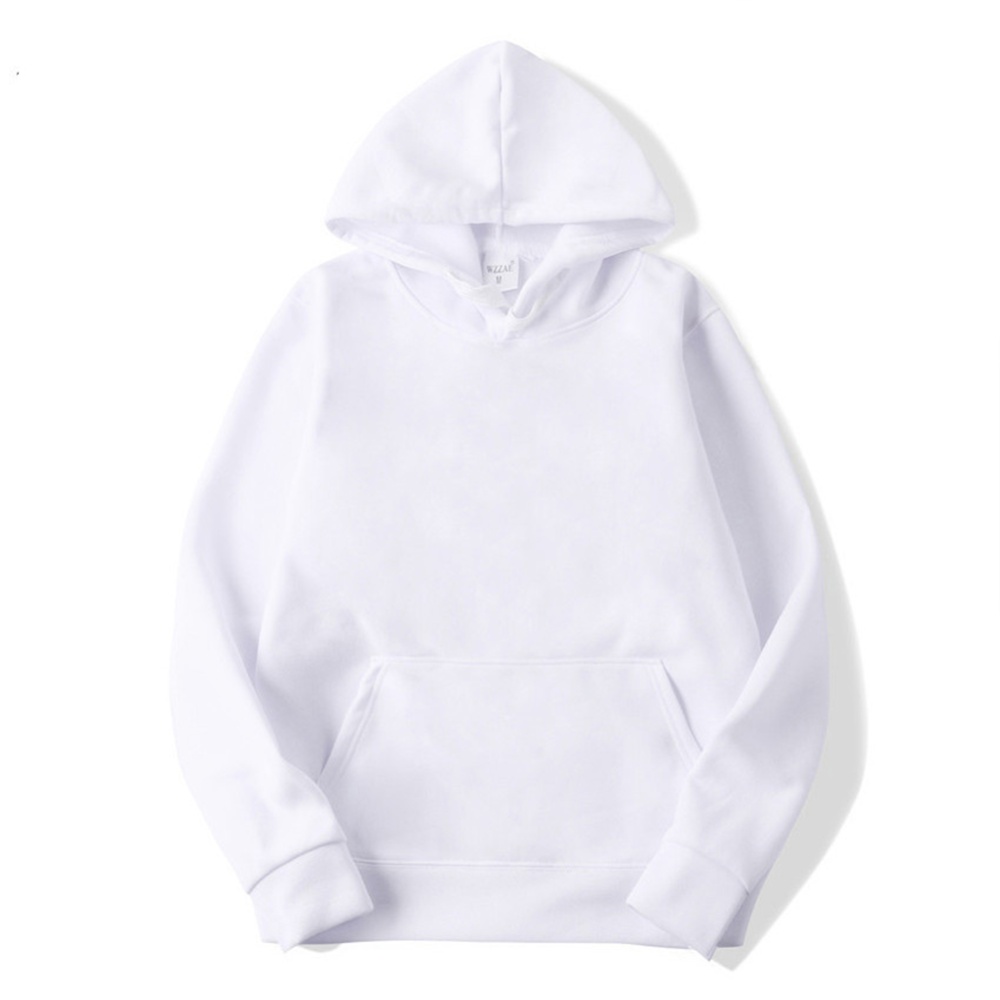 Men's Hoodie Autumn and Winter Loose Long-sleeve Velvet Solid Color Pullover Hooded Sweater white_XL - Image 3