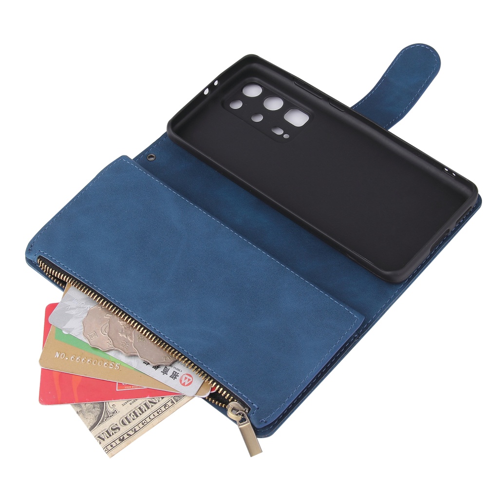 For HUAWEI P40 pro plus Zipper Purse Leather Mobile Phone Cover with Cards Slot Bracket 2 blue - Image 3