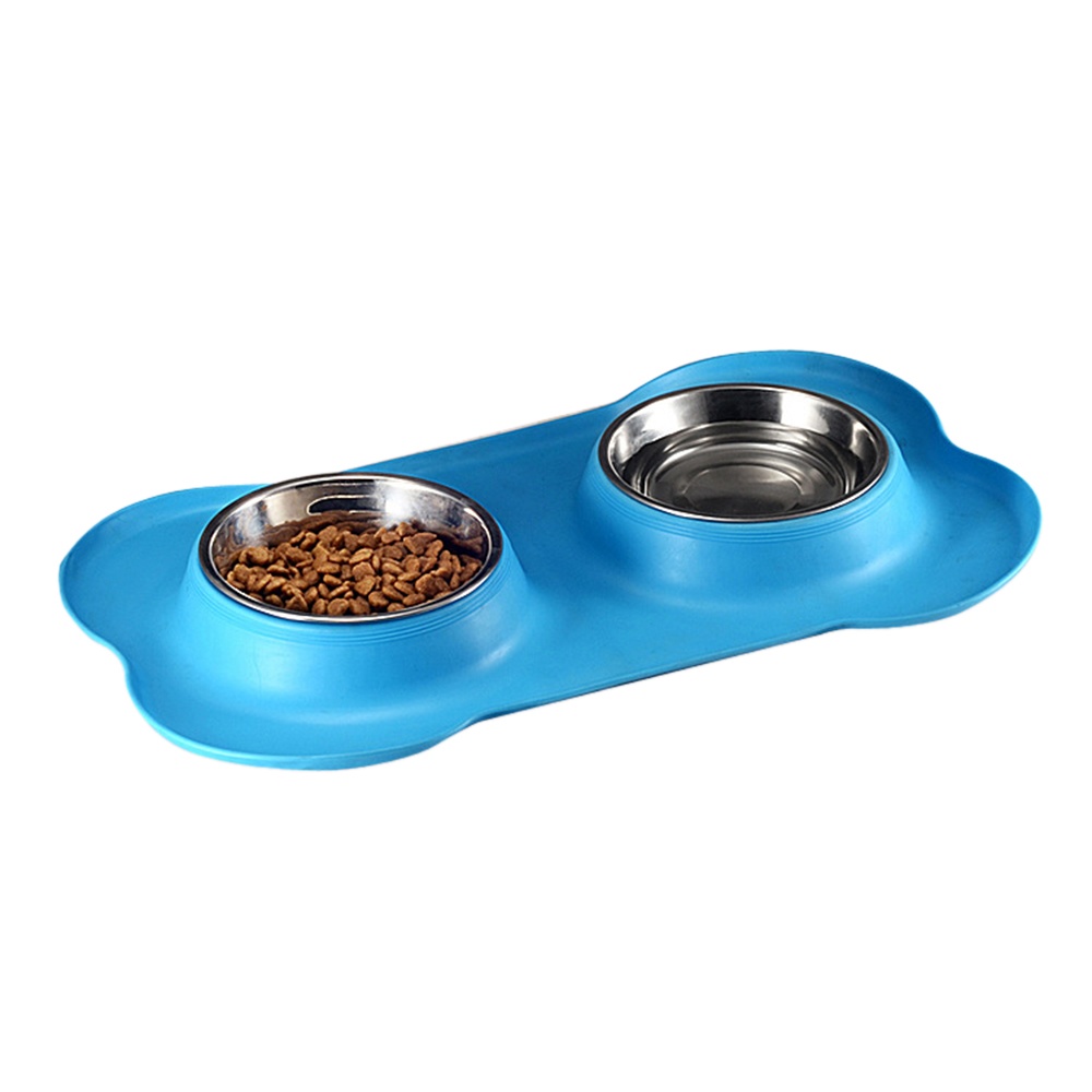 Nonslip Bone Shaped Double Bowl Food Water Feeder Feeding Dishes for Pet Dog Supplies black_46*27cm - Image 2