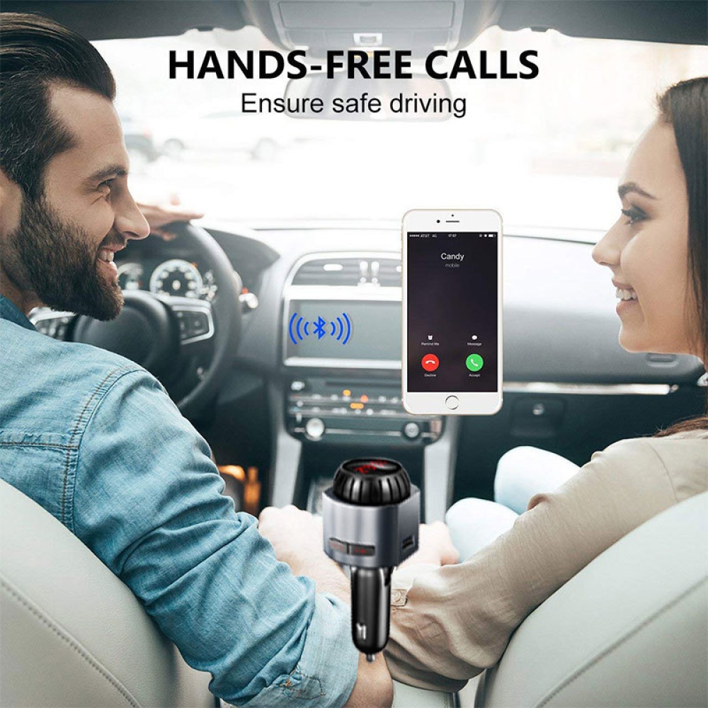 Car MP3 Bluetooth 4.2 Hands Free FM Emitter Player USB Port TF Card 3.5 Voice-frequency Telephony black - Image 2