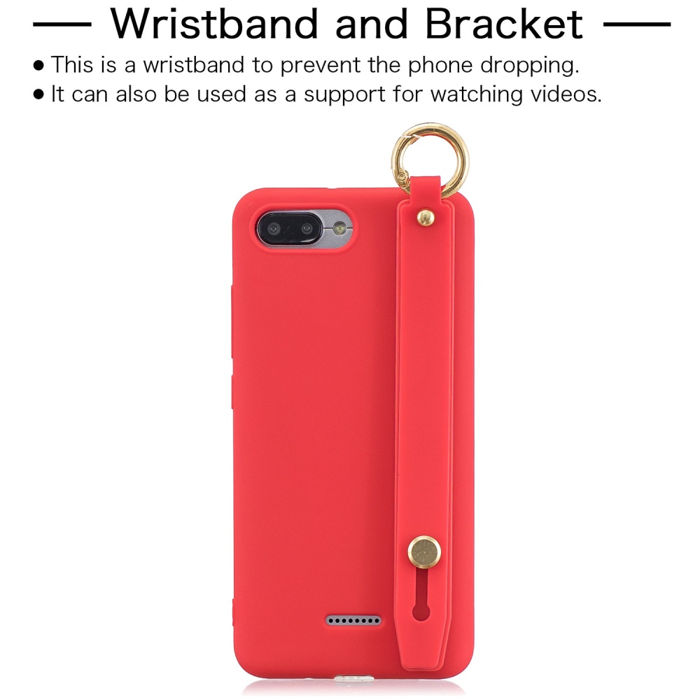 For Redmi 6A Simple Solid Color Chic Wrist Rope Bracket Matte TPU Anti-scratch Non-slip Protective Cover Back Case 11 Lotus pink - Image 3